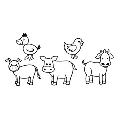 Cute Farm Animals Icons vector illustration