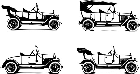  Vintage Cars Silhouette Bundle