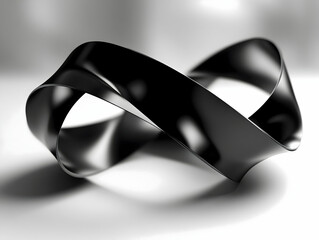 Shiny dark flowing form on a bright surface casting a shadow Abstract and clean