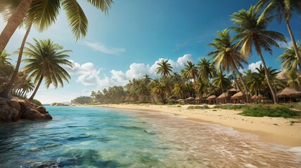 Obraz premium Tropical beach with palms at summertime