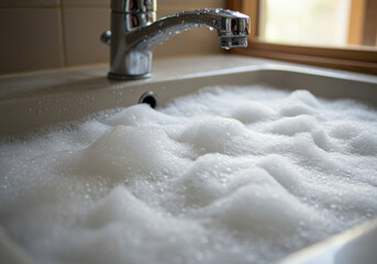 Foamy sink water.
