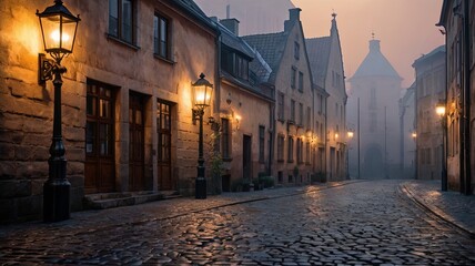Fototapeta premium Old style town at evening, European city, no people