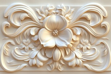Ornate floral relief sculpture design in cream tones.