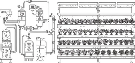 Indoor Hydroponics System, Vector Illustration