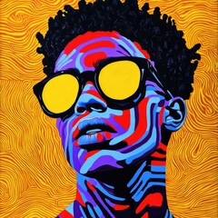 Pop Art Style Portrait of a Person – Bright Abstract Colors Bold Graphic Outlines Retro 1960s Vibes