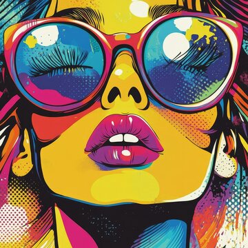 Pop Art Style Portrait of a Person &ndash; Bright Abstract Colors Bold Graphic Outlines Retro 1960s Vibes