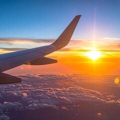 Obraz premium View from airplane window to sunset.