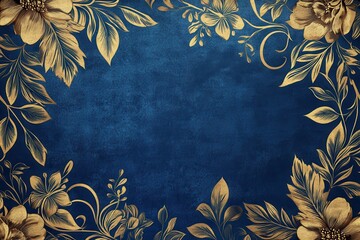 Luxurious floral patterns in gold and blue for upscale home decor, featuring opulent textures and sophisticated design elements, perfect for chic lifestyle aesthetics