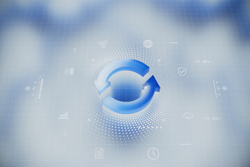 Update icon in futuristic space. Concept of hardware and software update, human resource changes, installing update, modernize, released new version, money transfer, maintenance and upgrading system.