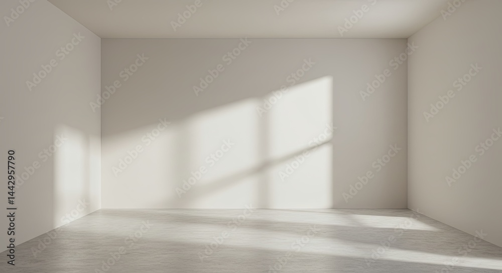 Poster A large empty room with a window that lets in sunlight