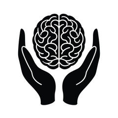 Hands Holding Human Brain vector illustration