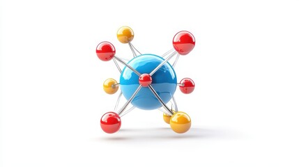 Colorful molecular model with blue central sphere and red-orange bonds