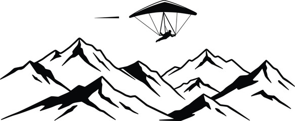 Hang Glider Soaring Above Mountains, Freedom Vector