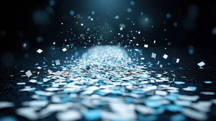 Work Planning and Goal Setting Concept. Dynamic Abstract Background of Shimmering Particles in Blue and White Colors Sparkling Light