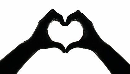 Obraz premium Hands Making Heart Shape Gesture in Silhouette Against White Background