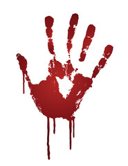 Vector realistic red bloody human hand print - horror, halloween, crime illustration isolated on white background