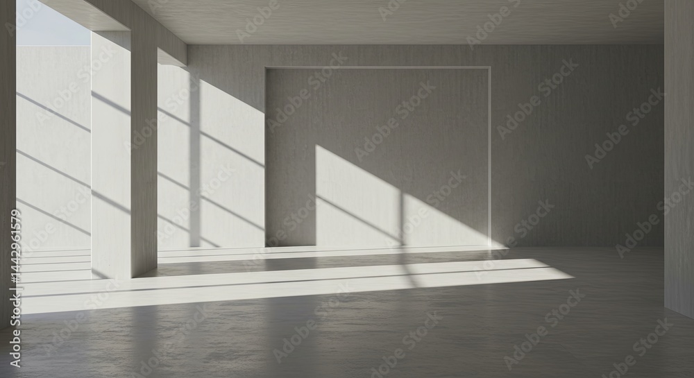 Poster A large, empty room with a window that lets in sunlight