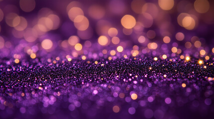 Abstract purple background with glitter and bokeh lights.