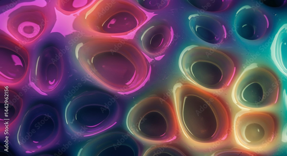 Poster A colorful abstract painting with many different shapes and colors