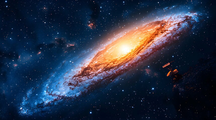 Fototapeta premium A dazzling space scene showcasing a brilliant galaxy and cosmic dust against a backdrop of stars