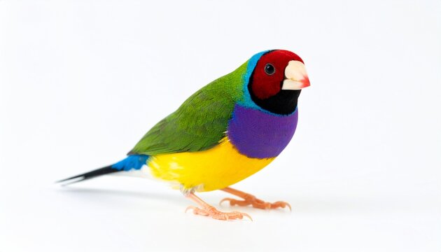 Colorful Gouldian finch Bird (Erythrura gouldiae) on white background