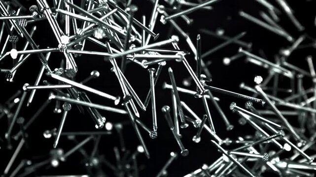 The nails fly up and fall down. Filmed on a high-speed camera at 1000 fps. High quality FullHD footage