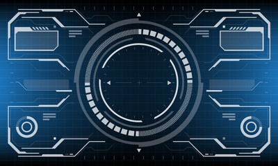HUD sci-fi interface screen view white circular geometric design virtual futuristic technology creative display on blue vector