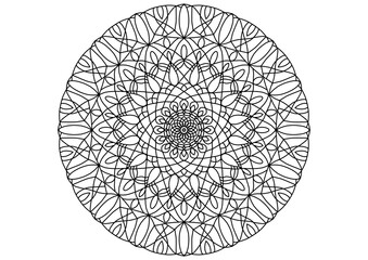 Seamless black and white round mandala outline design