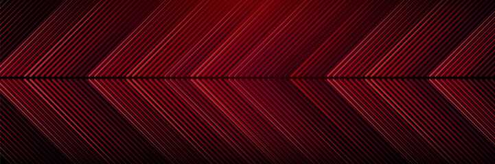 Dark red abstract background with glowing arrow lines. Modern shiny red geometric lines design. Technology futuristic concept. Horizontal banner template. Suit for cover, header, poster, banner, web