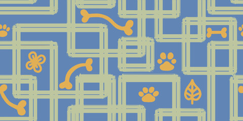 Dog Bone vector dog paw doodle Seamless pattern. Packaging paper design, pet food accessories package.