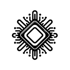 Abstract Black & White Chip Icon - Tech and AI Concept Illustration