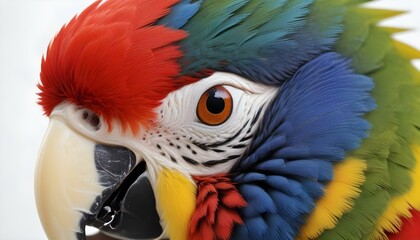 Obraz premium Striking close-up of a colorful macaw with stunning eye detail and vibrant plumage display.