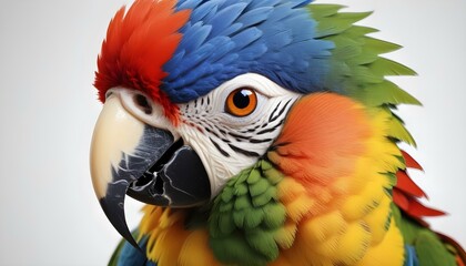 Fototapeta premium Striking portrait of a vibrant macaw, showcasing its vivid plumage and detailed features.