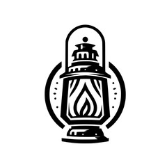 Stylized Black and White Lantern Illustration Logo/Icon - Vintage Industrial Light Symbol