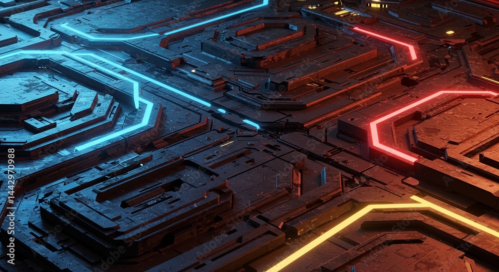 Aufkleber a computer generated image of a futuristic cityscape with neon lights