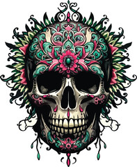 Fototapeta premium Skull Tattoo Art Design – Perfect for Tattoo, T-Shirt Design, Print, Wall Art, Poster or Digital Stickers. Editable vektor Transparent PNG 