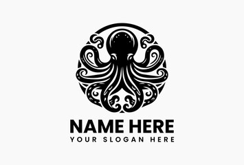Stylized octopus logo icon in vector format, isolated marine animal illustration on white background for aquatic brand and sea-themed identity 