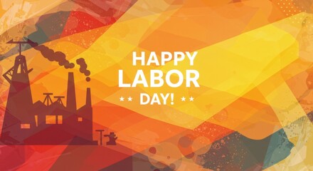 Industrial Silhouette: Labor Day Abstract Celebration, Warm Tones.