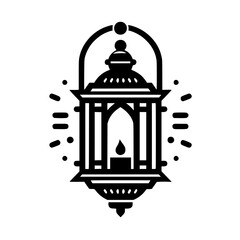 Stylized Traditional Lantern Icon Vector Graphic - Black and White Light Symbol for Festive and Spiritual Designs
