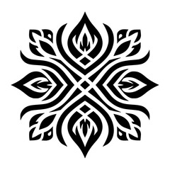 Abstract Black and White Symmetrical Graphic Ornament Emblem Design