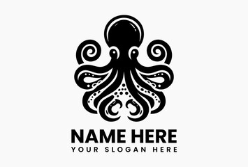 Minimal octopus logo icon vector, clean tentacled sea creature silhouette isolated on white background for oceanic and modern branding  © vectorvovdesign
