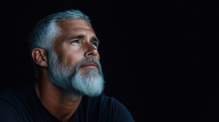 Thoughtful mature man with gray hair and beard