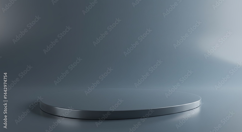 Poster a silver object with a curved edge sits on a grey background