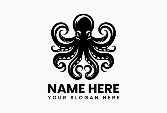 Minimal octopus logo icon vector, clean tentacled sea creature silhouette isolated on white background for oceanic and modern branding 