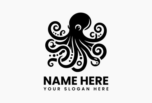 Minimal octopus logo icon vector, clean tentacled sea creature silhouette isolated on white background for oceanic and modern branding 