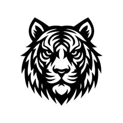 Vector illustration of a symmetrical tiger head in bold black and white lines. Perfect for logos, tattoo designs, emblems, mascots, and wildlife-themed graphics. Strong, fierce, and powerful look