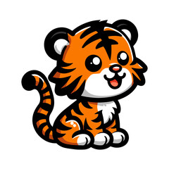Cute vector illustration of a smiling baby tiger in cartoon style. Perfect for kids’ designs, stickers, logos, and playful animal-themed projects.