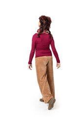 Woman seen from behind with whole body seen from behind with white background