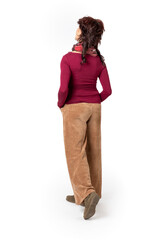 Woman seen from behind with whole body seen from behind with white background