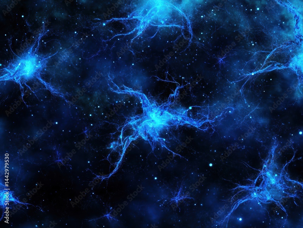 Poster ethereal galactic nebula bursting with luminous blue energy and cosmic sparkle of the deep space cos